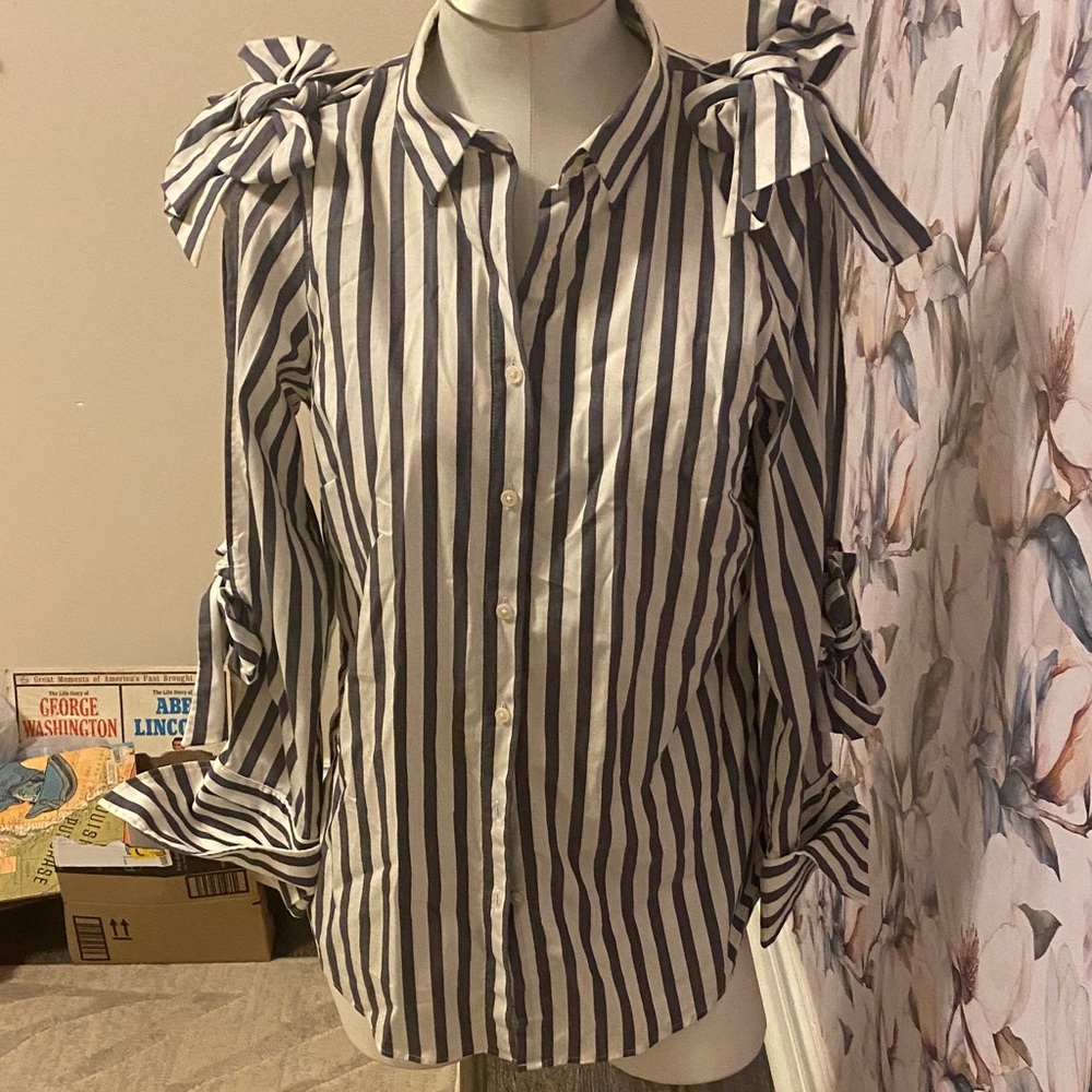 Banana Republic Navy and White Striped Blouse